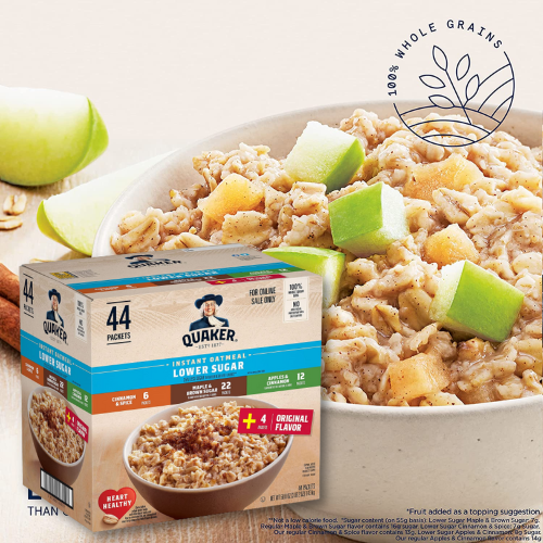 44-Count Quaker Instant Oatmeal Lower Sugar Variety Pack as low as $8.14 Shipped Free (Reg. $19.49) – 19¢/Packet – LOWEST PRICE – 4 Flavors