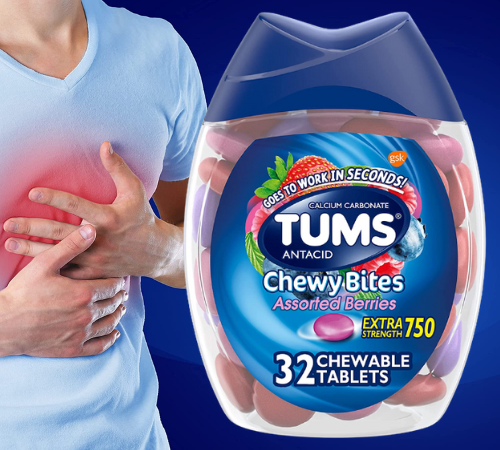 FOUR Bottles of 32-Count TUMS Chewy Bites Antacid Tablets, Assorted Berries as low as $2.03 EACH Bottle After Coupon (Reg. $7) + Free Shipping – 6¢/Tablet + Buy 4, Save 5% – Heartburn & Acid Indigestion Relief