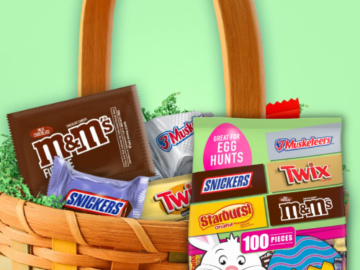100-Piece M&M’S, SNICKERS, TWIX, 3 MUSKETEERS & STARBURST Easter Candy Bag $10.91 (Reg. $32) – 11¢ Each