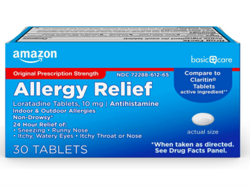 Amazon Basic Care Allergy Relief Loratadine Tablets 10 mg, 30 Count