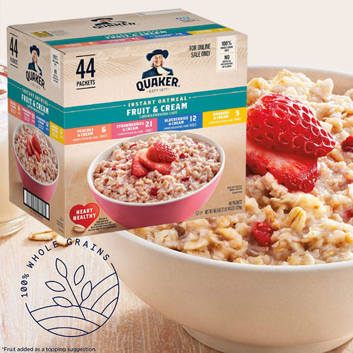 44-Count Quaker Instant Oatmeal Fruit & Cream Variety Pack as low as $14.79 Shipped Free (Reg. $19.60) – 4 Flavors, $0.34 Each