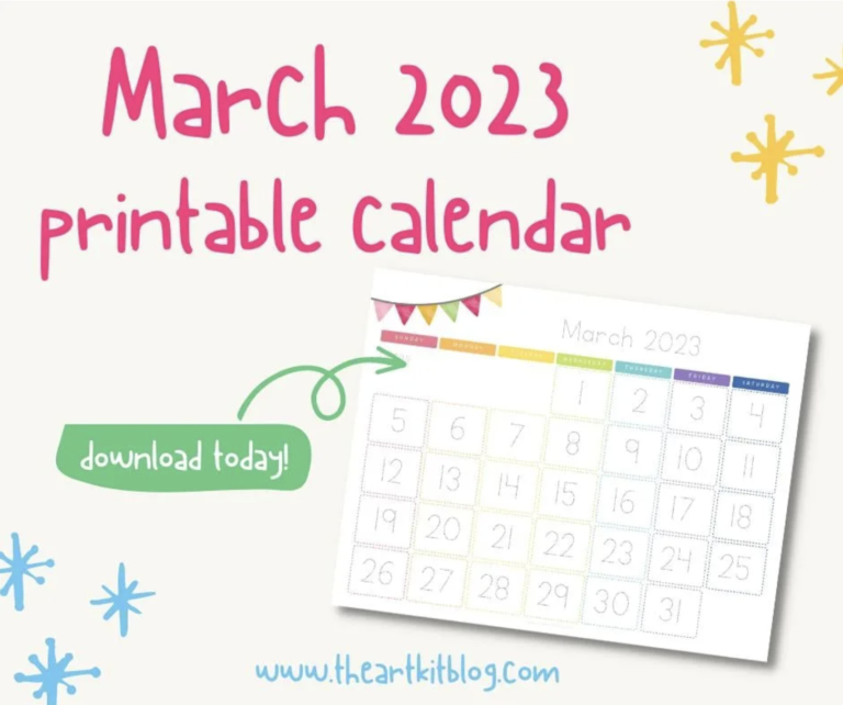 Free Printable March 2023 Tracing Calendar