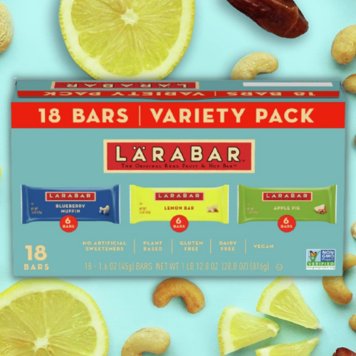 18-Count Larabar Fruit & Nut Bars Variety Pack as low as $11.04 After Coupon (Reg. $30) + Free Shipping – 61¢/ 1.6 Oz Bar – Blueberry Muffin, Lemon Bar, & Apple Pie