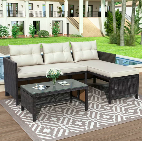 3 Pieces Patio Furniture Sectional Set