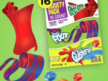 16-Count Fruit Roll-Ups, Fruit by the Foot, Gushers, Snacks Variety Pack $4.13 After Coupon (Reg. $12.58) – 26¢/Pouch