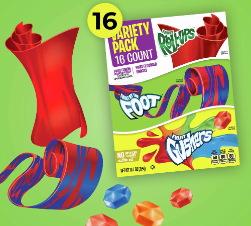 16-Count Fruit Roll-Ups, Fruit by the Foot, Gushers, Snacks Variety Pack $4.13 After Coupon (Reg. $12.58) – 26¢/Pouch