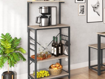 Keep your kitchen organized and tidy with this Easyfashion 4-Tier Kitchen Cart Bakers Rack with Side Hooks, Gray for just $65 Shipped Free (Reg. $75.98)