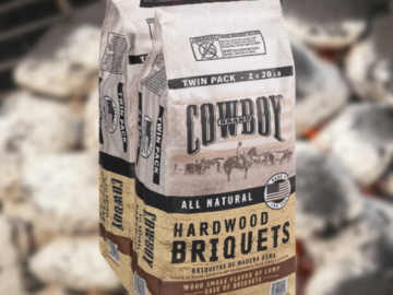 2-Pack 20-Lb Cowboy Hardwood Charcoal Briquets $17.90 (Reg. $40) – $8.95 each
