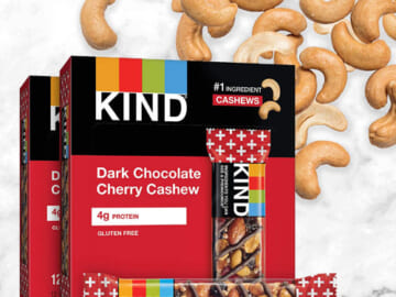24-Count KIND Nut Bars, Dark Chocolate Cherry Cashew $17.29 (Reg. $28.44) – 72¢/1.4 Ounce Bar – Gluten Free, Low Glycemic Index, 4g Protein