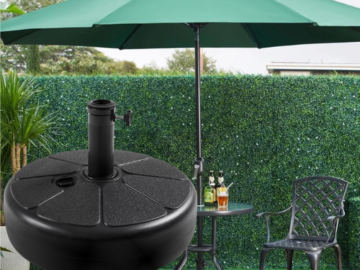 Easyfashion 50lbs Water Filled Plastic Umbrella Base Stand, Black for just $19.50 (Reg. $29.69)