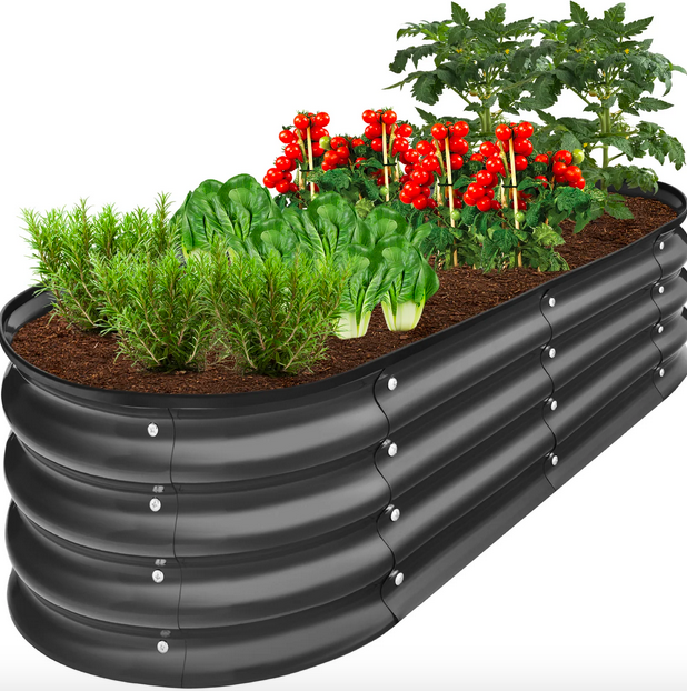Outdoor Raised Metal Oval Garden Bed, Planter Box