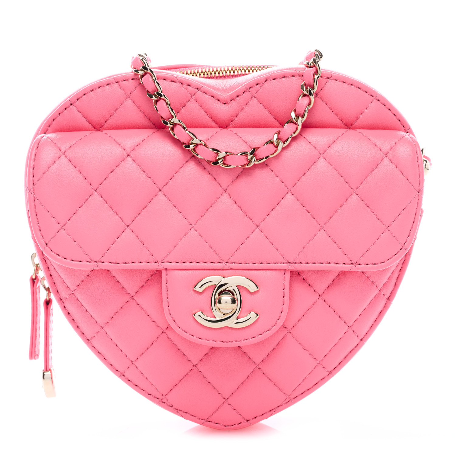 CHANEL Lambskin Quilted CC In Love Heart Bag Pink CHANEL Lambskin Quilted CC In Love Heart Bag in the color Pink by FASHIONPHILE
