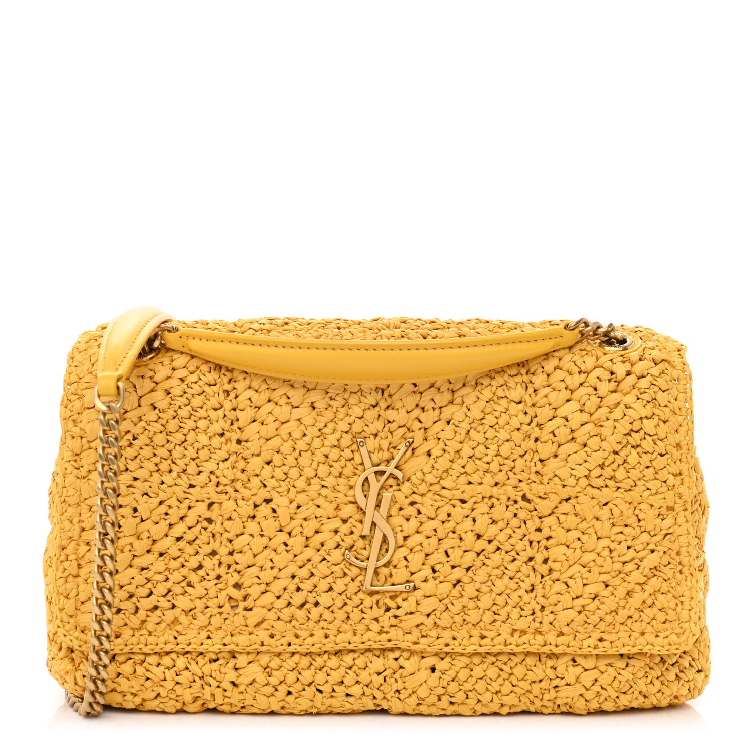 SAINT LAURENT Raffia Monogram Medium Jamie Yellow SAINT LAURENT Raffia Monogram Jamie bag in size Medium in the color Yellow by FASHIONPHILE