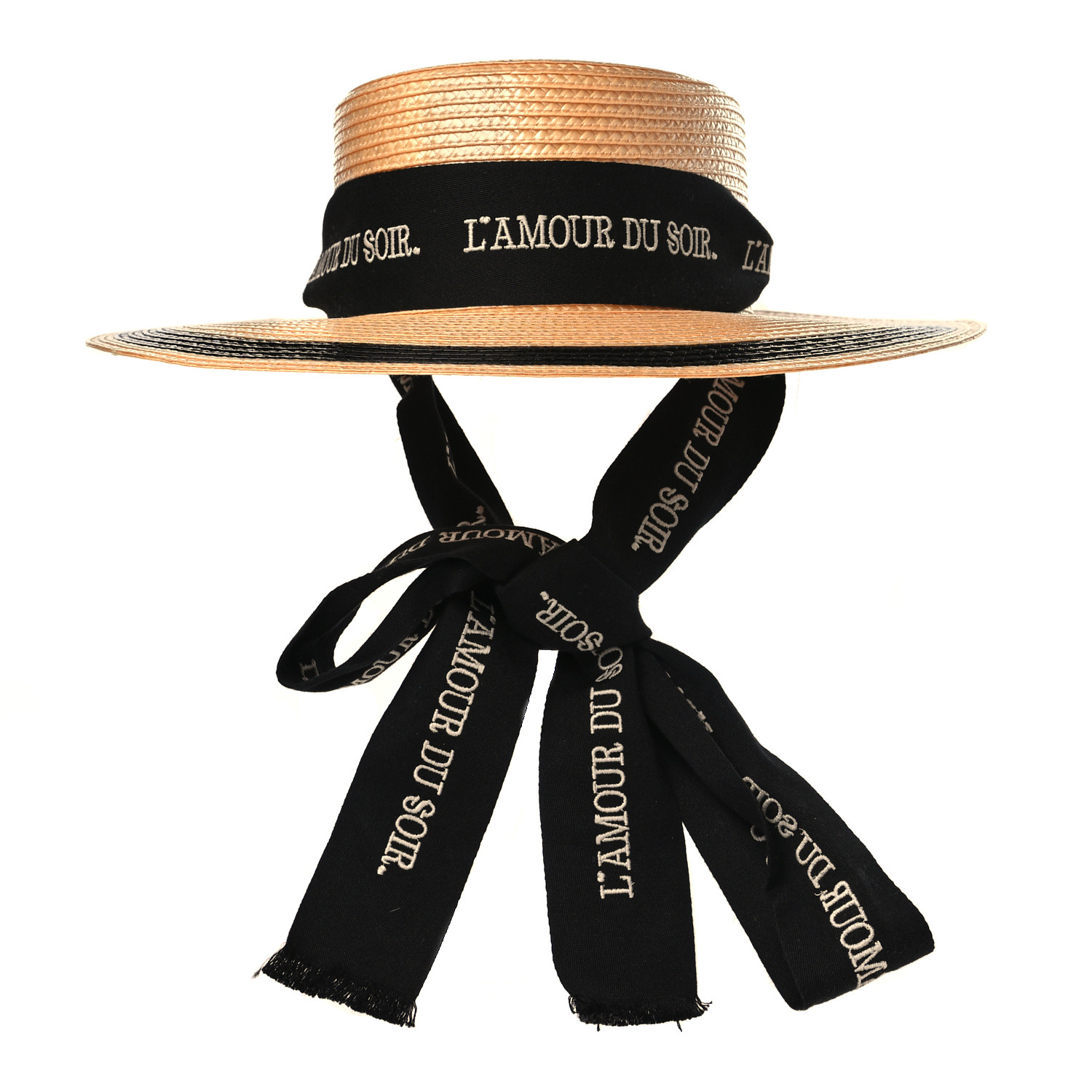 GUCCI Raffia L'Amour Du Soir Sun Hat 56 Ivory Black GUCCI Raffia L'Amour Du Soir Sun Hat in the colors Ivory and Black by FASHIONPHILE