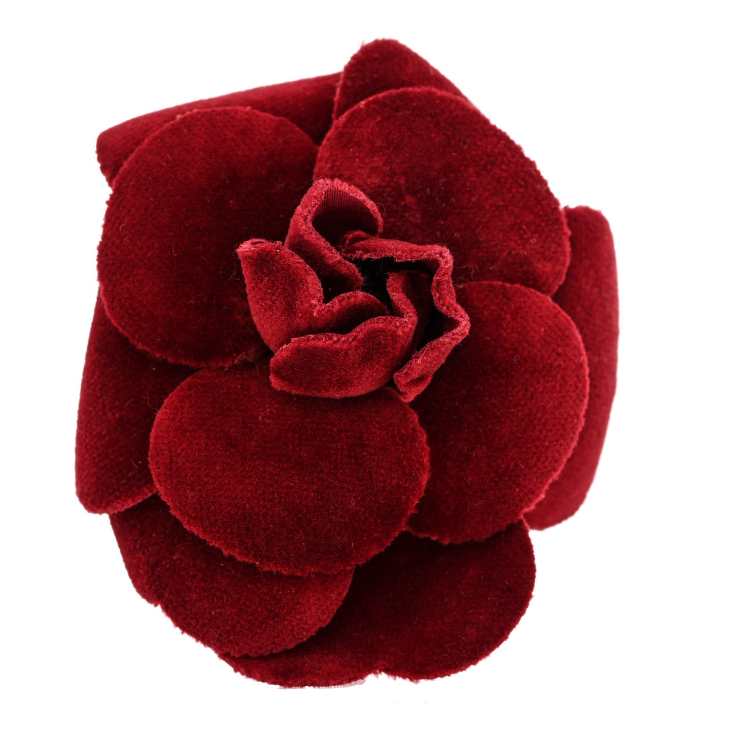 CHANEL Velvet Camellia Brooch Pin Bordeaux CHANEL Velvet Camellia Brooch Pin in the color Bordeaux by FASHIONPHILE