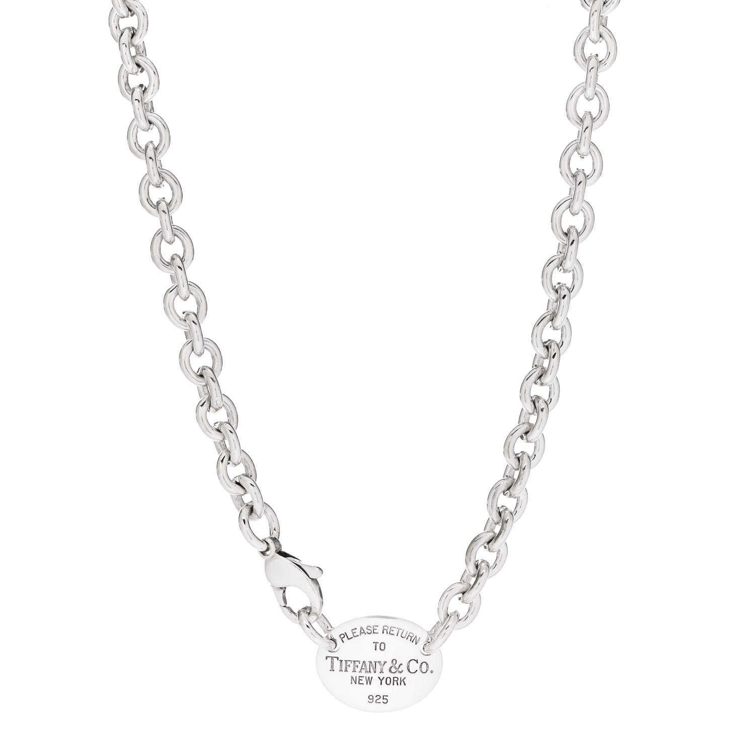 this is a product image by FASHIONPHILE of a TIFFANY Sterling Silver Return to Tiffany Oval Tag Choker Necklace
