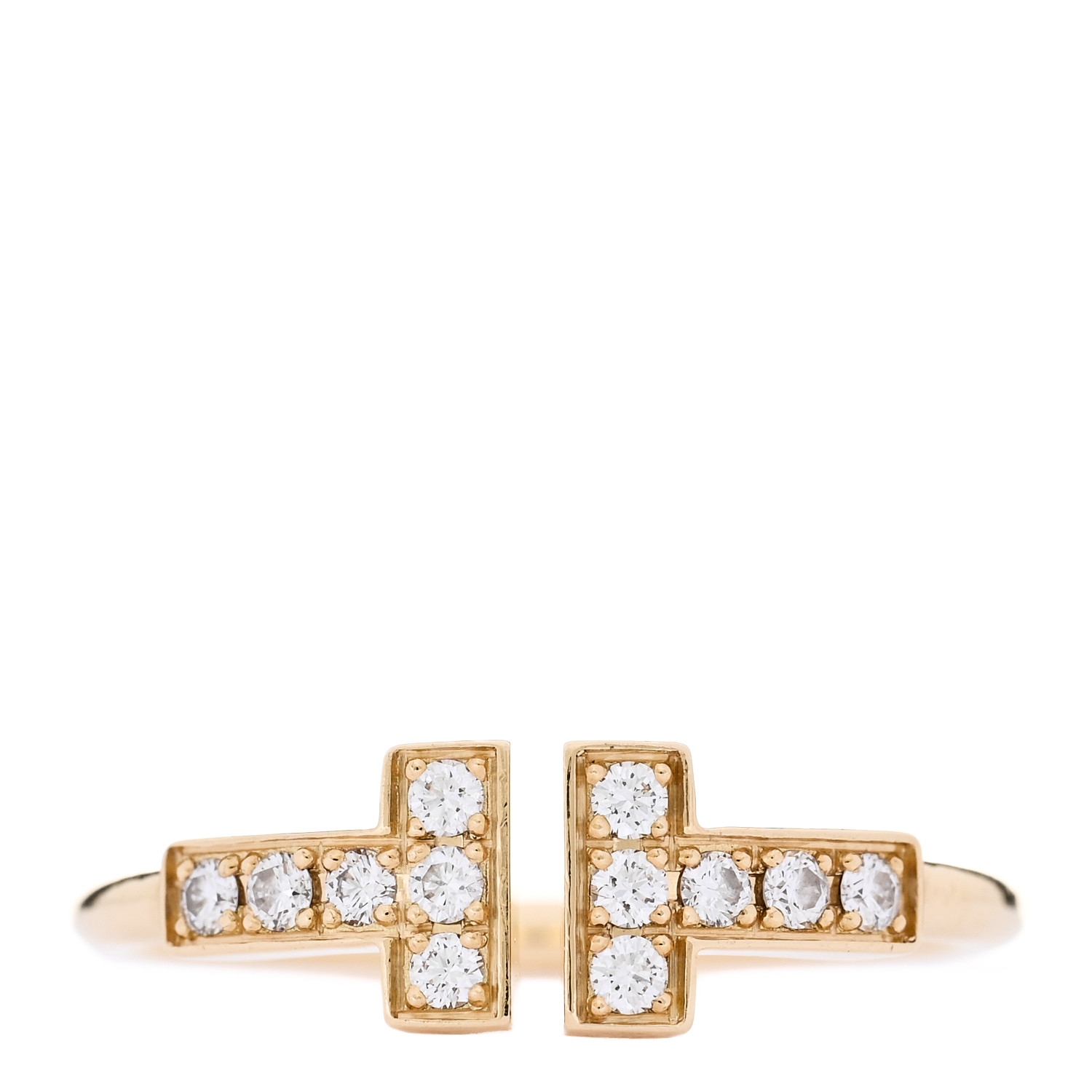 this is a product image by FASHIONPHILE of a TIFFANY 18K Yellow Gold Diamond T Wire Ring 47 in size 4