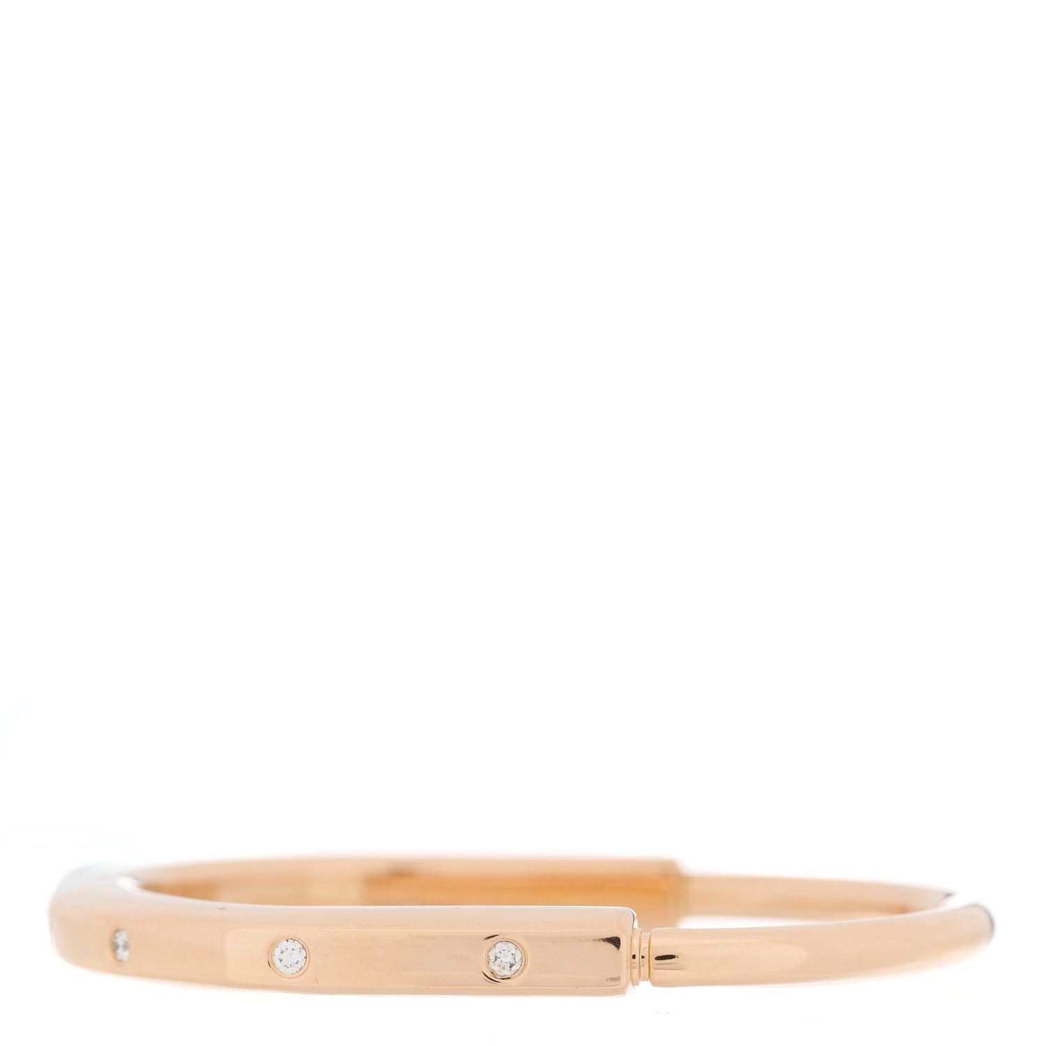 this is a product image by FASHIONPHILE of a TIFFANY 18K Rose Gold Diamond Tiffany Lock Bangle Bracelet