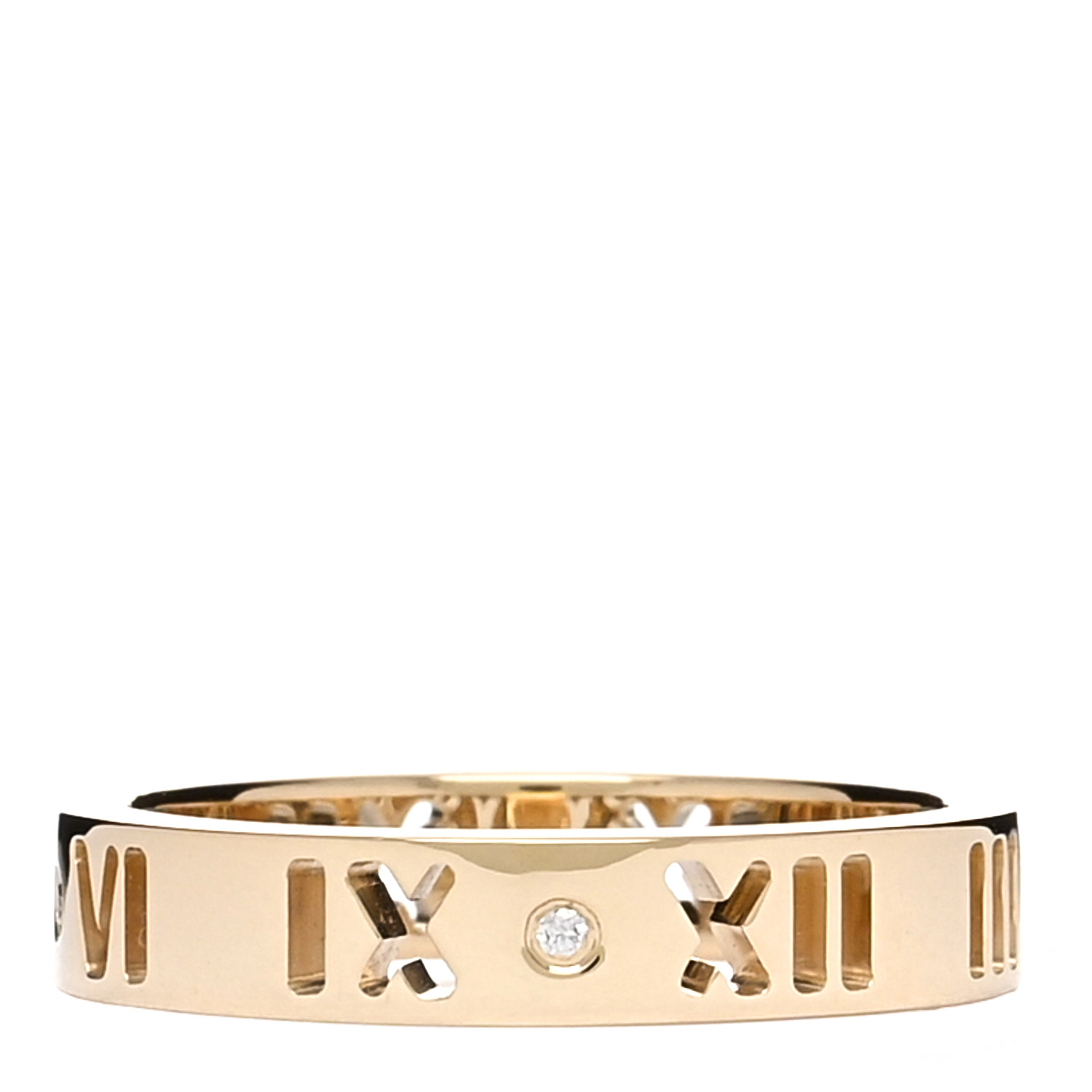 this is a product image by FASHIONPHILE of a TIFFANY 18K Yellow Gold Diamond Atlas Pierced Ring 47 in size 4