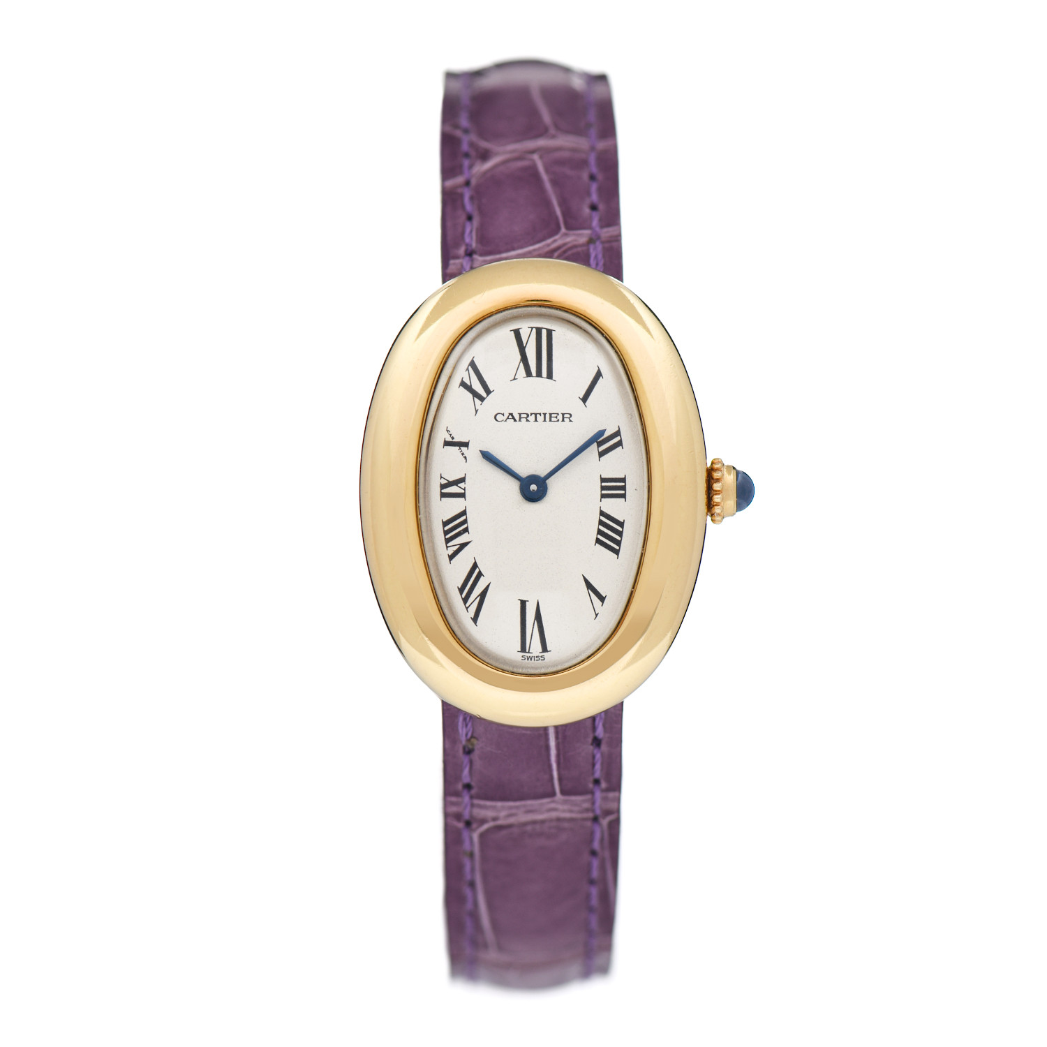 product image of CARTIER 18K Yellow Gold Alligator 24mm Baignoire Quartz Watch Violet FASHIONPHILE