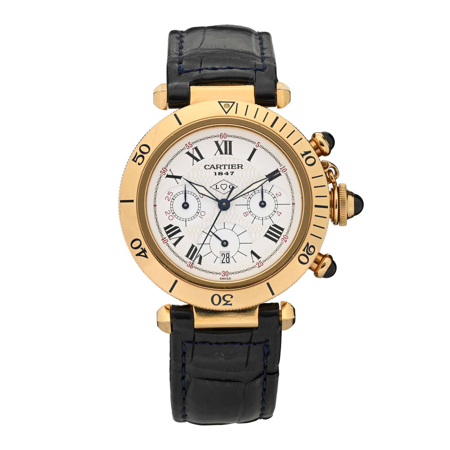 product image of CARTIER 18K Yellow Gold Alligator 38mm Pasha Chronograph Quartz Watch FASHIONPHILE