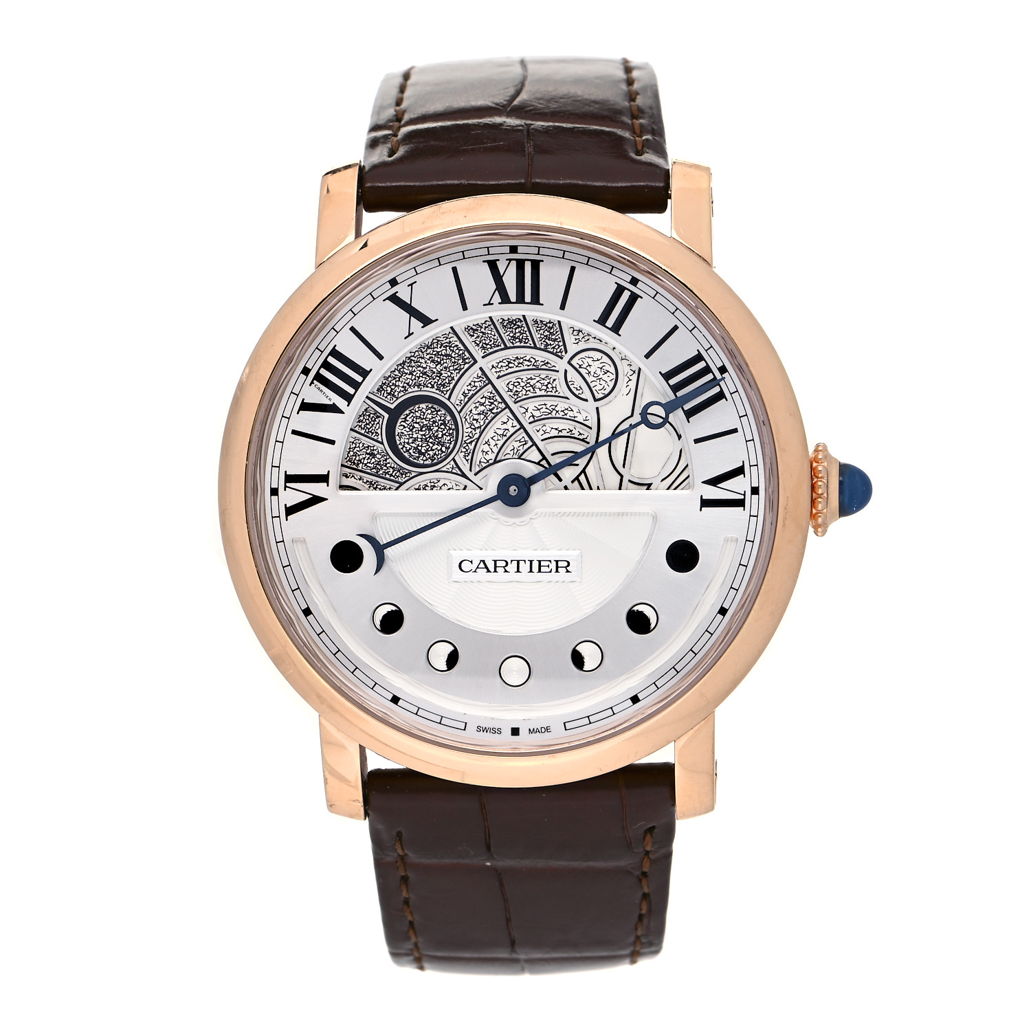 product image of CARTIER 18K Pink Gold Alligator 43mm Rotonde de Cartier Moon Phases Automatic Watch Brown FASHIONPHILE