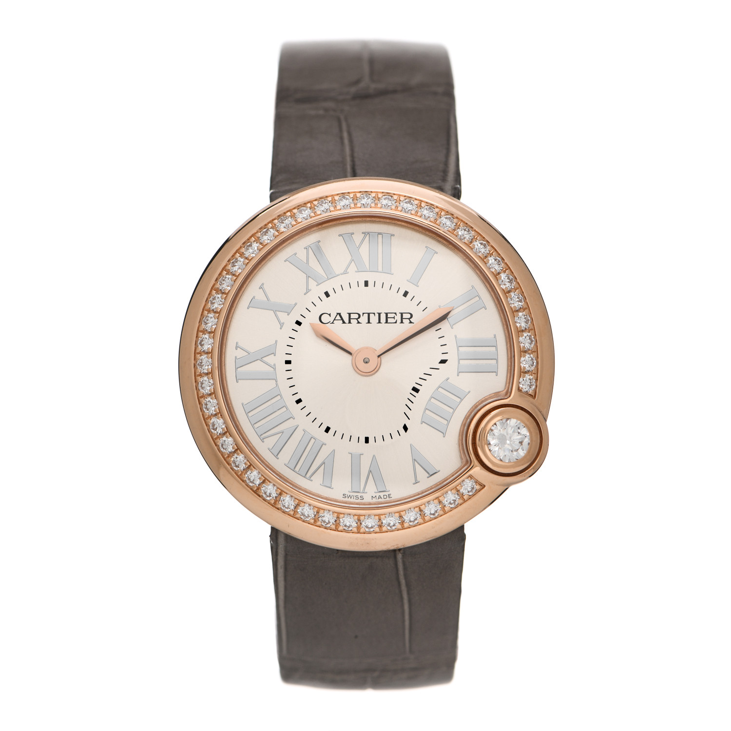 product image of CARTIER 18K Pink Gold Alligator Diamond Bezel 30mm Ballon Blanc De Cartier Quartz Watch FASHIONPHILE