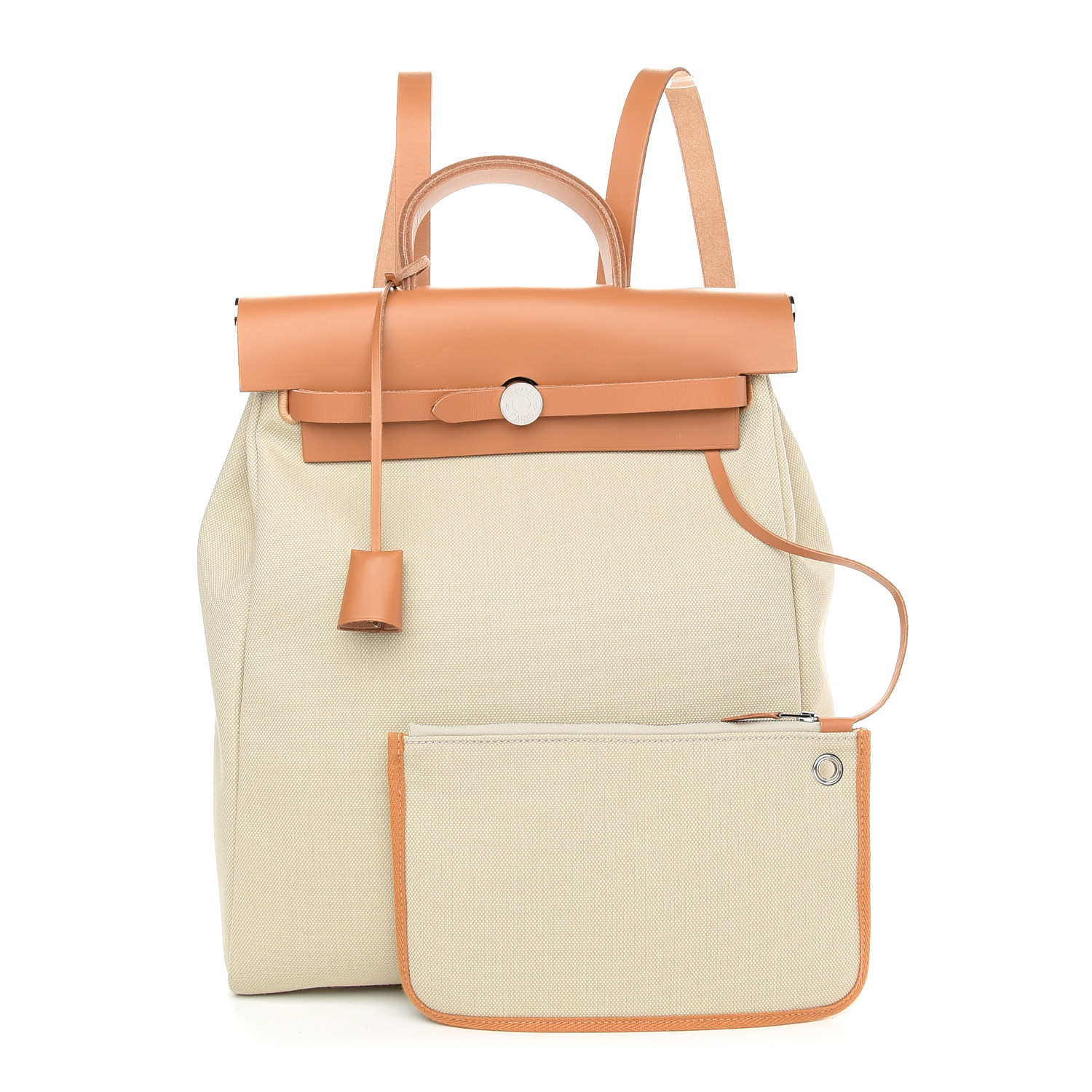 4dccb64595e4b1d2f7ebb210953c07c0 product image of HERMES Military Toile Vache Hunter Herbag a Dos Zip Retourne Beton Naturel Sable FASHIONPHILE