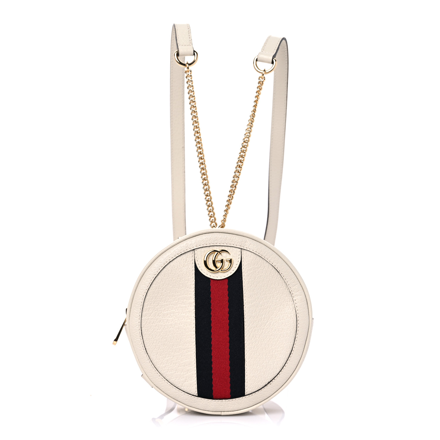 cff66160fd44bf35ad01a06286d353cf product image of GUCCI Textured Calfskin Web Mini Ophidia Round Backpack Mystic White FASHIONPHILE