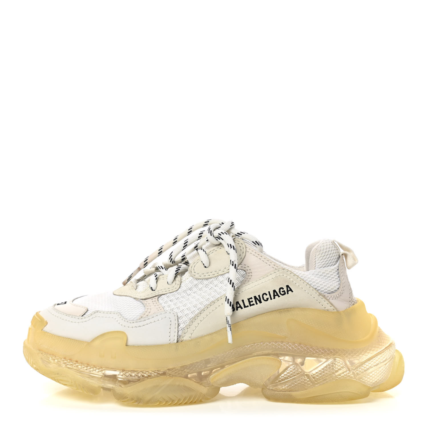 product image of BALENCIAGA Fabric Mesh Clear Sole Womens Triple S Sneakers 37 White FASHIONPHILE