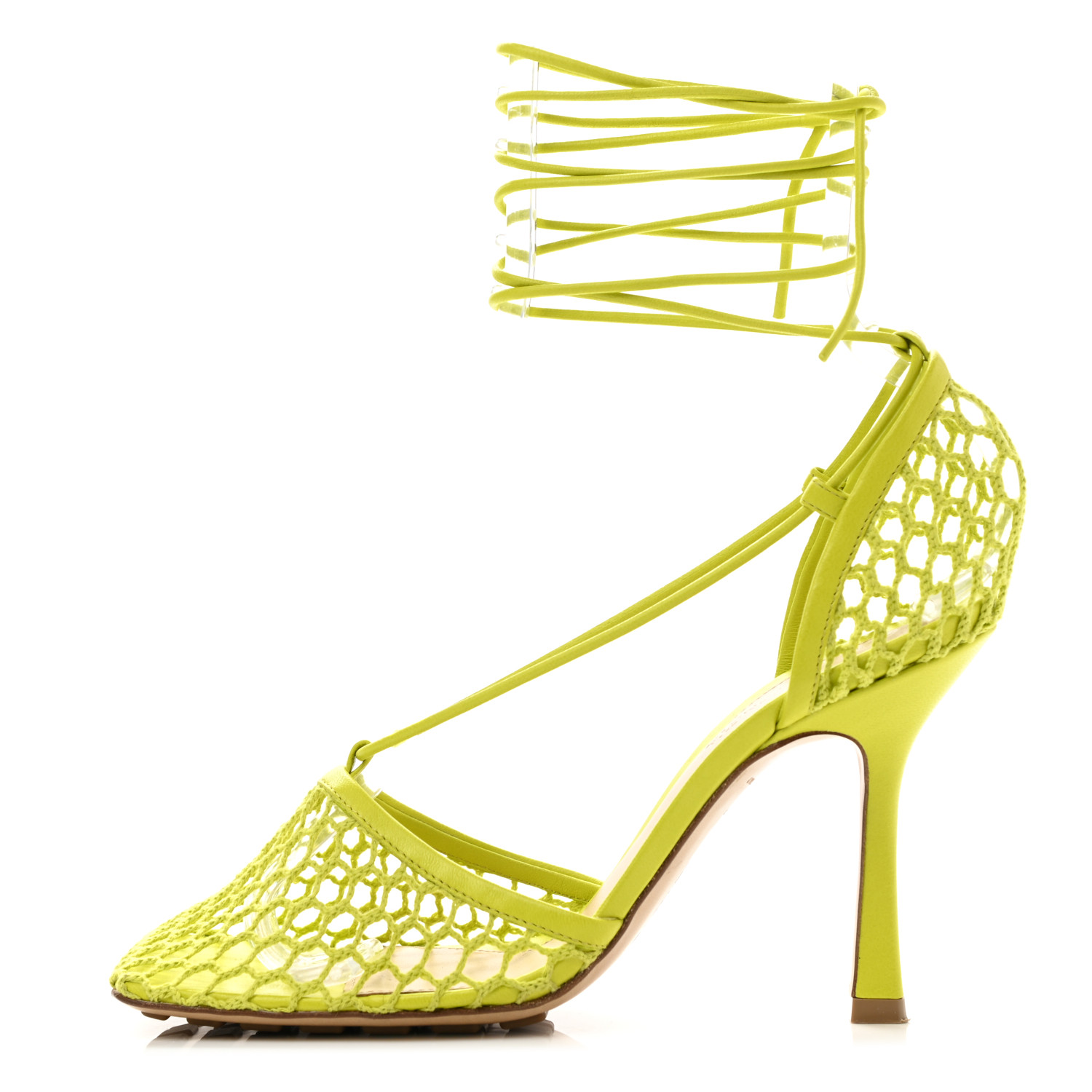 product image of BOTTEGA VENETA Mesh Nappa Stretch Ankle Tie Sandals 37 Kiwi FASHIONPHILE
