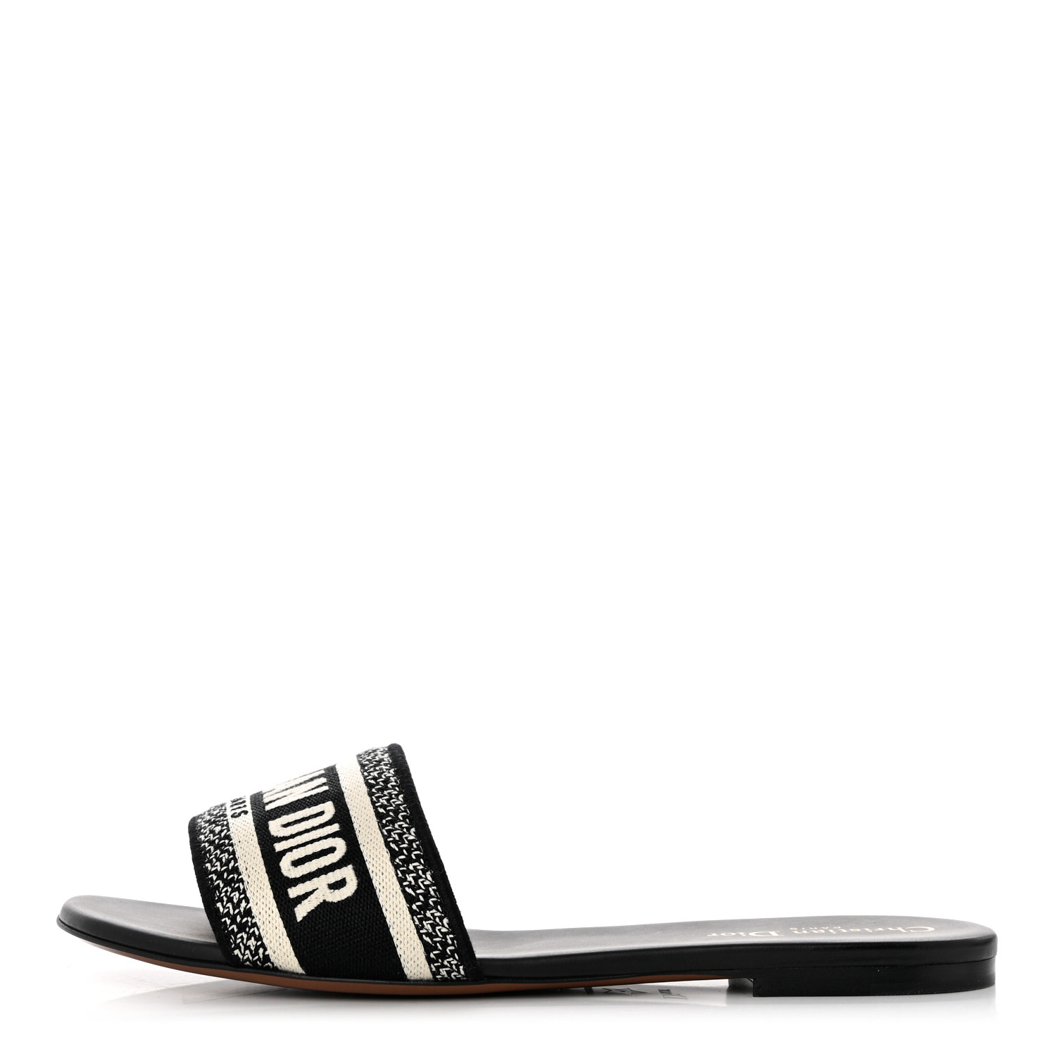 product image of CHRISTIAN DIOR Canvas Embroidered Dway Mules Slide Sandals 41 Black FASHIONPHILE