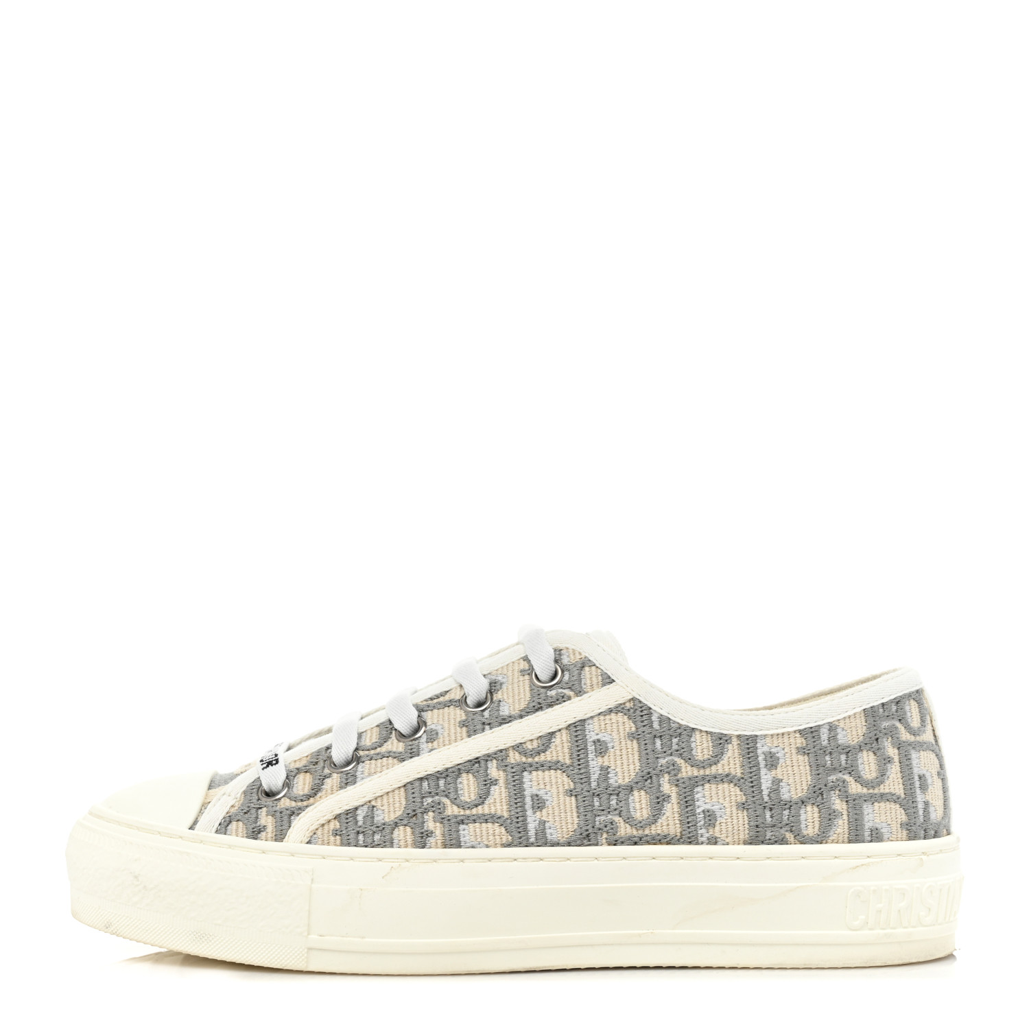 product image of CHRISTIAN DIOR Canvas Oblique Walk'N'Dior Low Top Sneakers 36.5 Grey Stone FASHIONPHILE