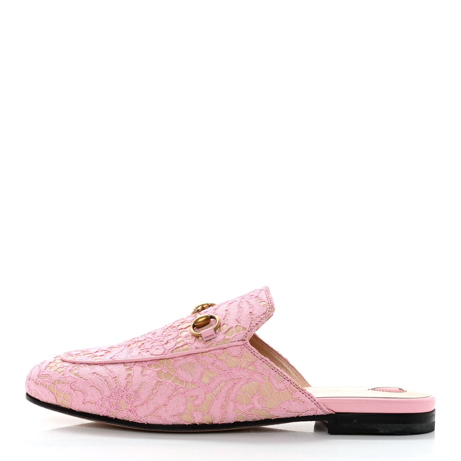 product image of GUCCI Lace Malaga Kid Womens Princetown Slippers 37.5 Sugar Pink Skin Rose FASHIONPHILE