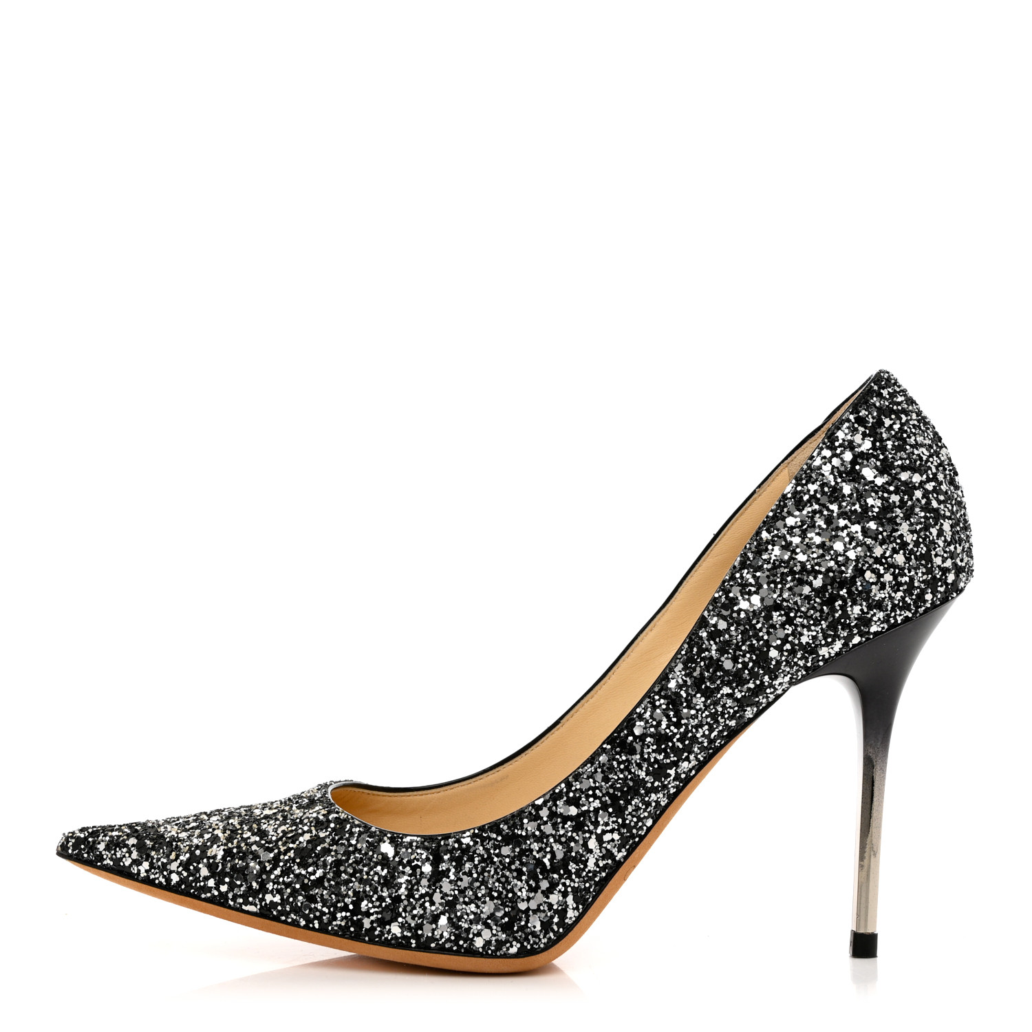 product image of JIMMY CHOO Coarse Glitter Degrade Pointy Toe Romy 100 Pumps 39.5 Black Silver FASHIONPHILE