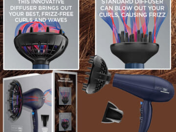 INFINITIPRO BY CONAIR Hair Dryer with Innovative Diffuser, 1875W $19.99 (Reg. $47) – Enhances Curls and Waves while Reducing Frizz, Lowest price in 30 days