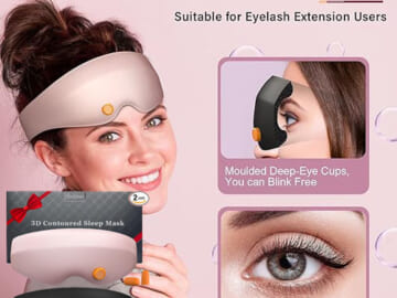 3D Contoured Sleep Masks, 2-Pack $4.99 After Code (Reg. $20) – $5 Each, Black & Pink, 100% Blackout for Lash Extensions