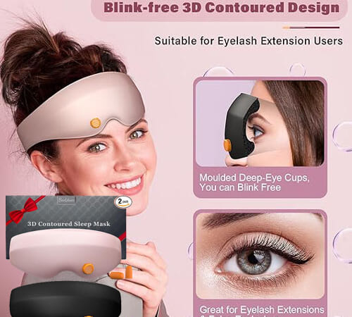 3D Contoured Sleep Masks, 2-Pack $4.99 After Code (Reg. $20) – $5 Each, Black & Pink, 100% Blackout for Lash Extensions