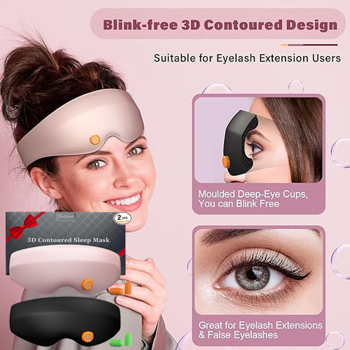 3D Contoured Sleep Masks, 2-Pack $4.99 After Code (Reg. $20) – $5 Each, Black & Pink, 100% Blackout for Lash Extensions