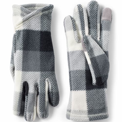 Lands' End Women's EZ Touch Screen Fleece Winter Gloves in Buffalo Check