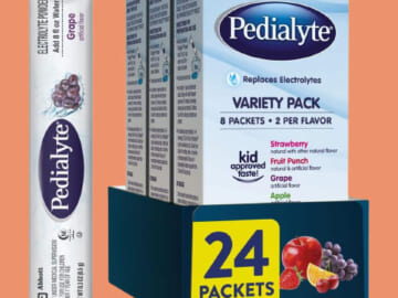 Pedialyte Electrolyte Powder Single Packets, Variety Pack, 24-Count as low as $11.52 After Coupon (Reg. $28.50) + Free Shipping – $0.48 each, 8-Count for $4.61 + MORE