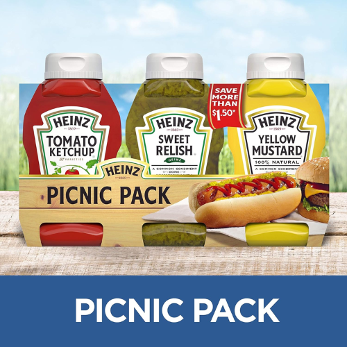 Heinz 3-Count Tomato Ketchup, Relish, and Mustard Picnic Pack as low as $4.78 when you buy 4 (Reg. $6) + Free Shipping – $1.59 Each