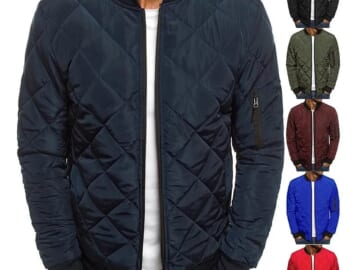 Men's Diamond Quilted Bomber Jacket for $9 + $9 shipping