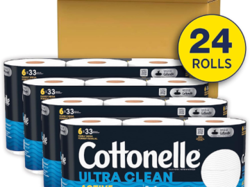 Cottonelle Ultra Clean Toilet Paper Family Mega Rolls, 24-Count as low as $20.28 After Coupon (Reg. $53) + Free Shipping – 85¢/ 388-Sheet Roll – 24 Family Mega Rolls = 132 Regular Rolls