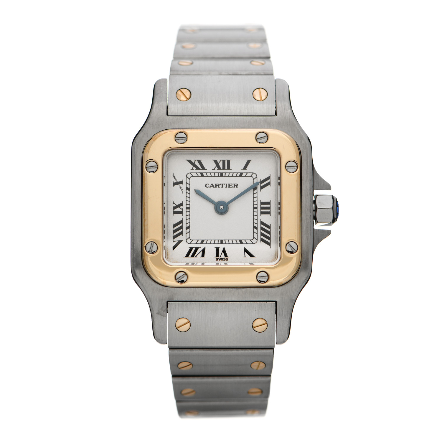 product image of CARTIER Stainless Steel 18K Yellow Gold 24mm Santos de Cartier Galbee Quartz Watch FASHIONPHILE