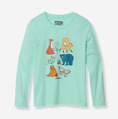 Eddie Bauer Girls' Graphic Long-Sleeve Tee in Bottle Green