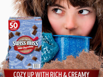 Swiss Miss Hot Cocoa Mix Packets (Milk Chocolate), 50-Count as low as $4.46 when you buy 4 (Reg. $8) + Free Shipping – $0.90/ Packet, Each packet makes an 8oz mug
