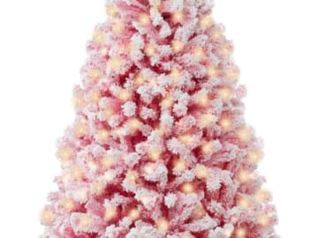 Best Choice Products Pre-Lit Flocked Pink Christmas Tree w/ Metal Base from $91 + free shipping