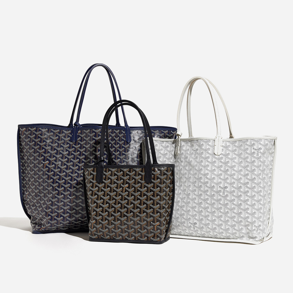 Comparing Goyard Anjou tote sizes from biggest to smallest by FASHIONPHILE