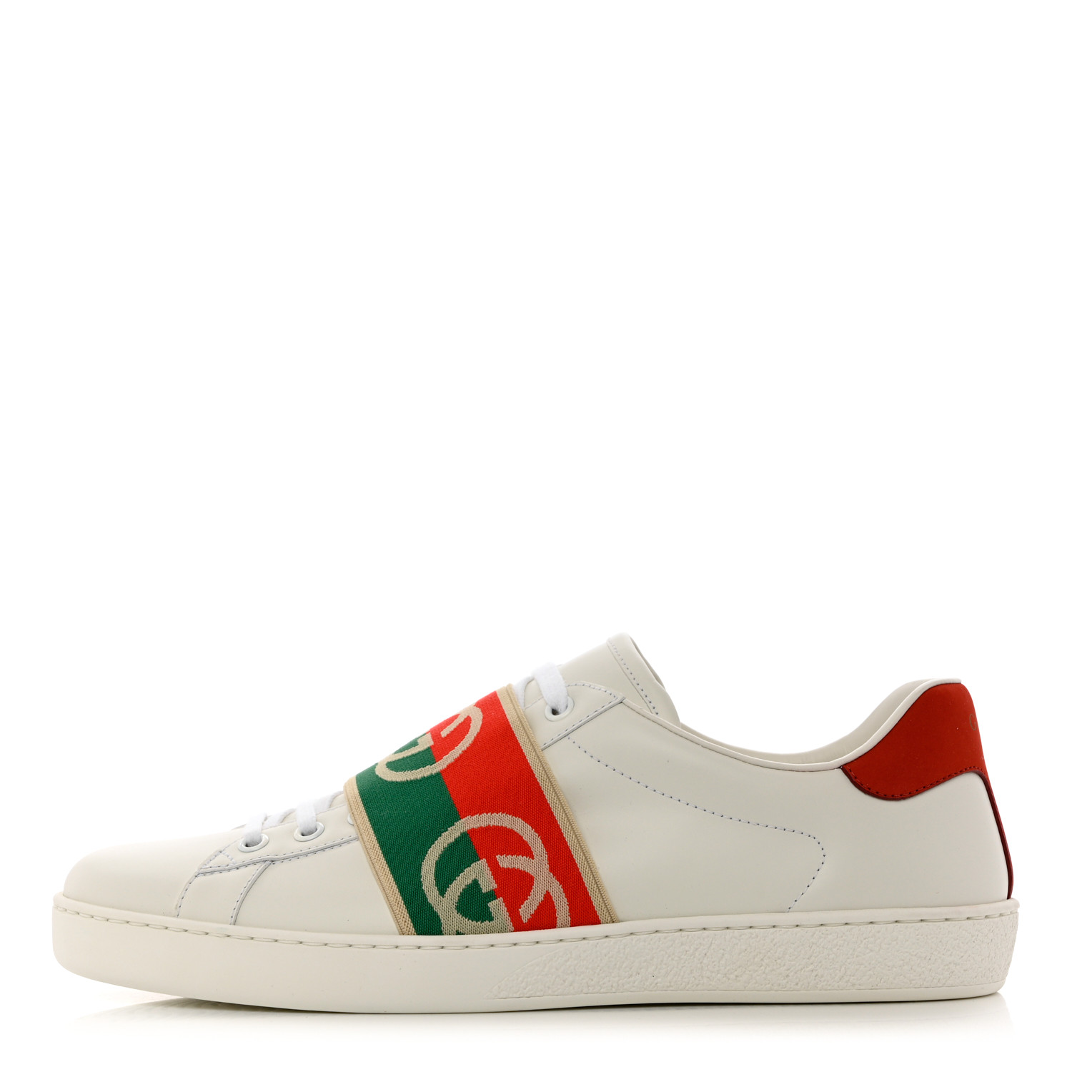 GUCCI Calfskin Web Interlocking G Mens Ace Sneakers size 8 in the color White by fashionphile